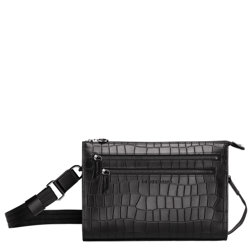 Longchamp Croco Block Leather Women\'s Crossbody Bags Black | 083-GXENZO