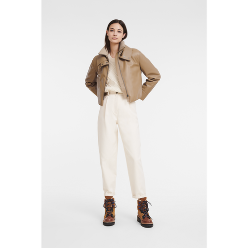 Longchamp Fall-Winter 2022 Collection Leather Women's Jackets Beige | 208-OTRJWV