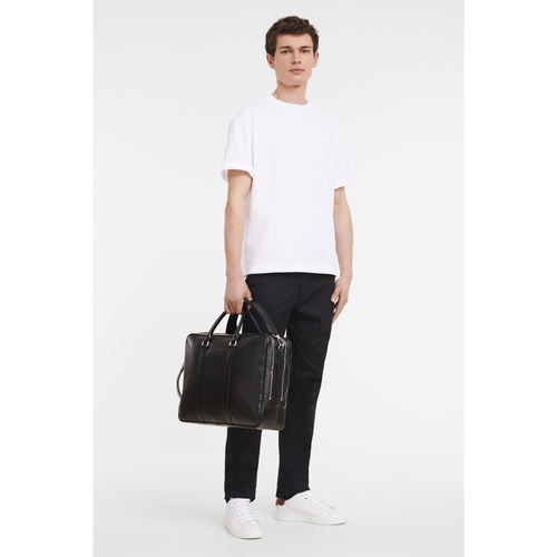 Longchamp Le Foulonné L Leather Men's Briefcase Black | 014-SRTKPY