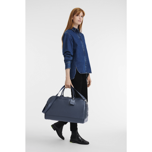 Longchamp Le Foulonné L Leather Women's Travel Bags Blue | 120-RJWFHM