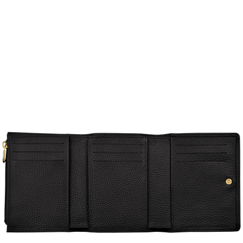 Longchamp Le Foulonné Leather Women's Compact Wallets Black | 501-UEQGVS