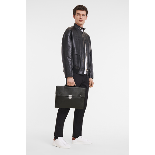 Longchamp Le Foulonné S Leather Men's Briefcase Black | 093-FORGIH