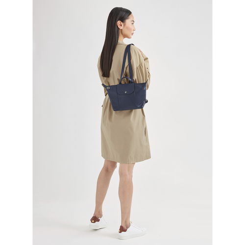 Longchamp Le Pliage Cuir Leather Women's Backpacks Blue | 187-ZSYLFM