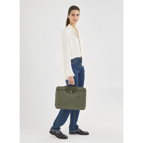 Longchamp Le Pliage Green Canvas, Recycled canvas Men's Briefcase Green | 598-WOJZDR