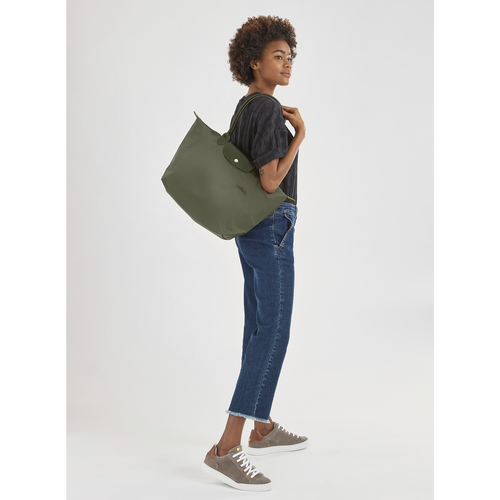 Longchamp Le Pliage Green L Canvas, Recycled canvas Women's Shoulder Bags Green | 976-JTOSWL