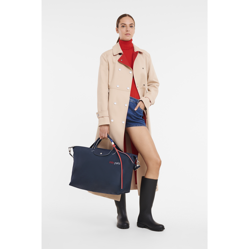 Longchamp Le Pliage Très Paris L Canvas, Recycled canvas Women's Travel Bags Blue | 058-WXUJNB