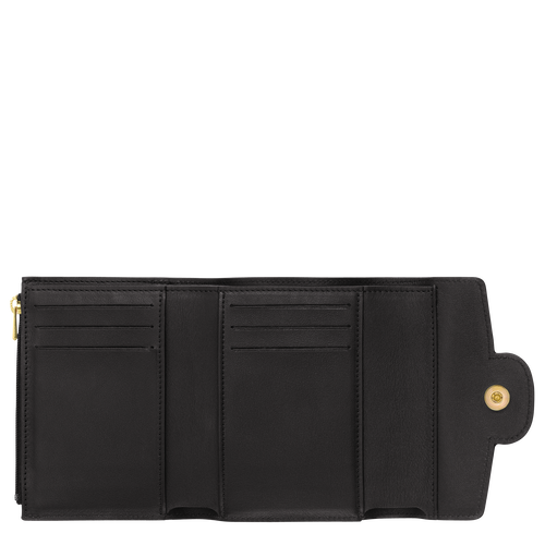 Longchamp Mademoiselle Longchamp Leather Women's Compact Wallets Black | 379-WZBJNC