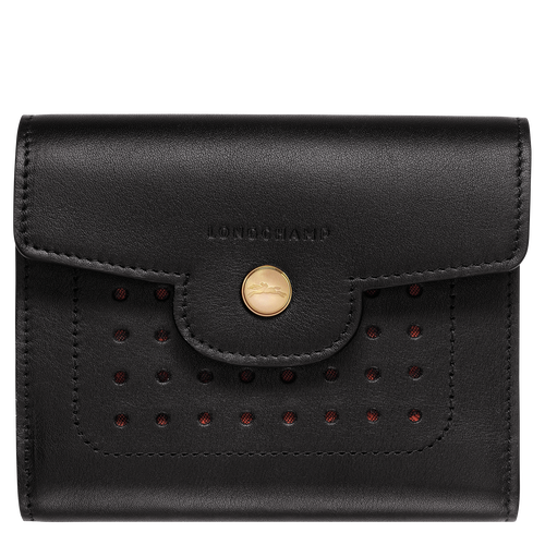 Longchamp Mademoiselle Longchamp Leather Women\'s Compact Wallets Black | 379-WZBJNC