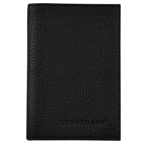 Longchamp Passport cover Le Foulonné Leather Men\'s Pouches Black | 521-OKXTCA