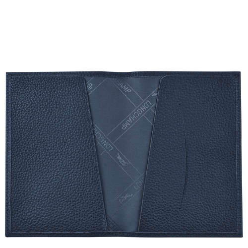 Longchamp Passport cover Le Foulonné Leather Women's Pouches Blue | 589-TKVEMW