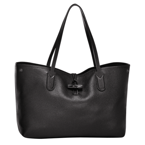 Longchamp Roseau Essential Leather Women\'s Shoulder Bags Black | 738-GQBKTV