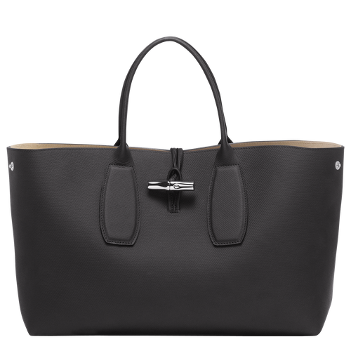 Longchamp Roseau L Leather Women's Top-handle Bags Black | 527-ITDVBG