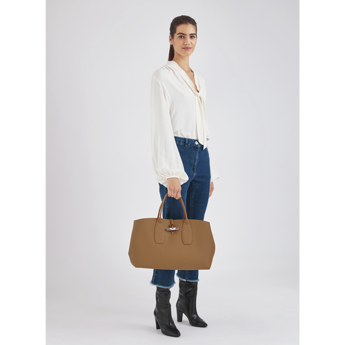 Longchamp Roseau L Leather Women's Top-handle Bags Beige | 761-YCLMPZ