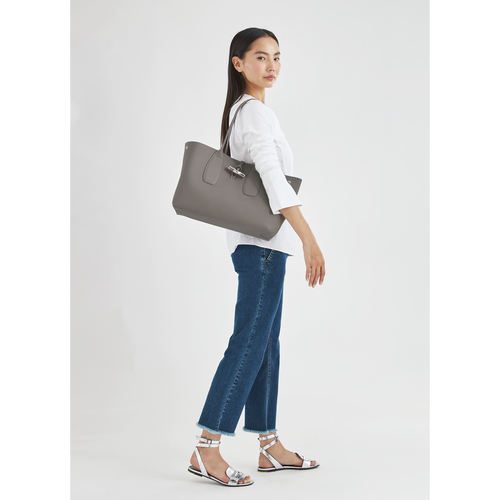 Longchamp Roseau Leather Women's Shoulder Bags Grey | 173-KEFIWA