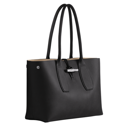 Longchamp Roseau Leather Women's Shoulder Bags Black | 350-BEVKPU