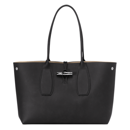 Longchamp Roseau Leather Women's Shoulder Bags Black | 350-BEVKPU