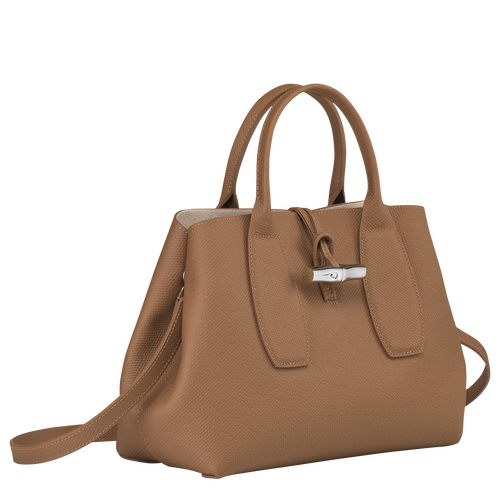 Longchamp Roseau M Leather Women's Top-handle Bags Beige | 209-PQDSLU