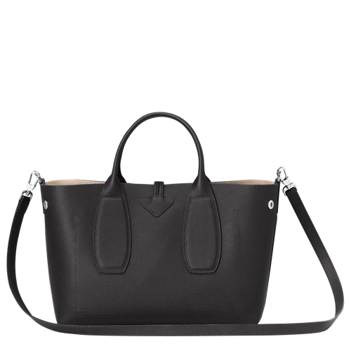 Longchamp Roseau M Leather Women's Top-handle Bags Black | 586-MPWCJB