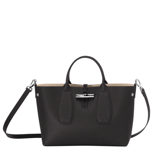 Longchamp Roseau M Leather Women's Top-handle Bags Black | 586-MPWCJB