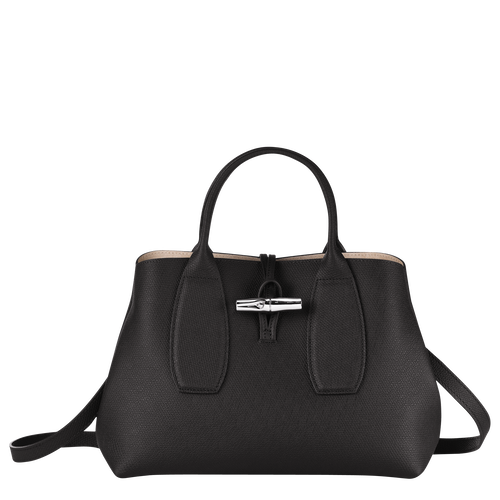 Longchamp Roseau M Leather Women\'s Top-handle Bags Black | 586-MPWCJB