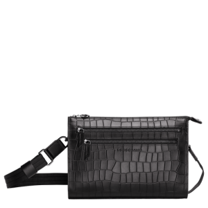 Longchamp Croco Block Leather Men's Crossbody Bags Black | 316-MFNKXZ