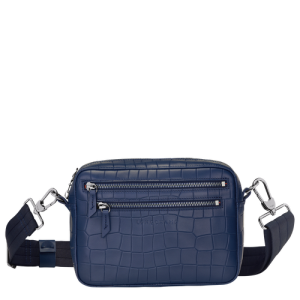 Longchamp Croco Block Leather Men's Crossbody Bags Blue | 984-PMJOBH