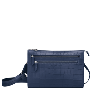 Longchamp Croco Block Leather Women's Crossbody Bags Blue | 059-TIHQWJ