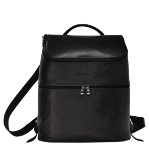 Longchamp Le Foulonné Leather Women's Backpacks Black | 839-QHWUIV