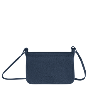 Longchamp Le Foulonné Leather Women's Wallets On Chain Blue | 143-MFWSXC