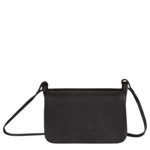 Longchamp Le Foulonné Leather Women's Wallets On Chain Black | 283-GEBPRF