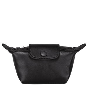 Longchamp Le Pliage Cuir Leather Women's Coin Purses Black | 012-PTYKQB