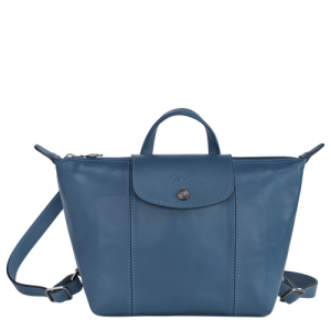 Longchamp Le Pliage Cuir Leather Women's Backpacks Blue | 107-ALEXKM