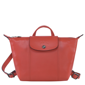 Longchamp Le Pliage Cuir Leather Women's Backpacks Orange | 146-ZYNQOK