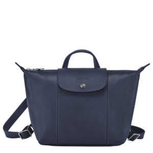 Longchamp Le Pliage Cuir Leather Women's Backpacks Blue | 187-ZSYLFM