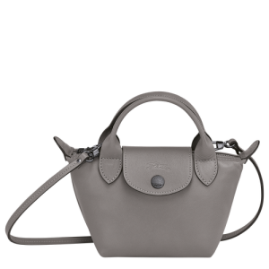 Longchamp Le Pliage Cuir Leather Women's Crossbody Bags Grey | 280-CIBTDG