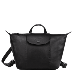 Longchamp Le Pliage Cuir Leather Women's Backpacks Black | 541-EGQRJD