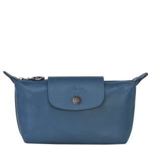 Longchamp Le Pliage Cuir Leather Women's Pouches Blue | 795-FPKUAS