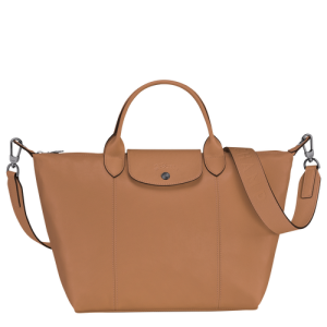 Longchamp Le Pliage Cuir M Leather Men's Handbag Beige | 021-XEPYFM