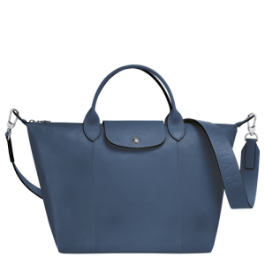 Longchamp Le Pliage Cuir M Leather Men's Handbag Blue | 426-AKCPXZ