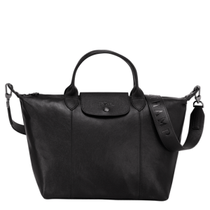 Longchamp Le Pliage Cuir M Leather Women's Top-handle Bags Black | 057-SJWZFL