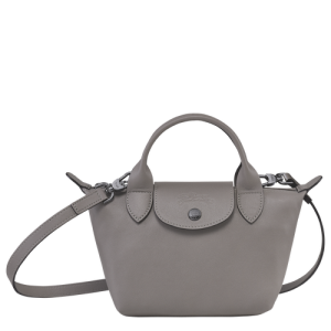 Longchamp Le Pliage Cuir XS Leather Women's Top-handle Bags Grey | 359-STKIUC