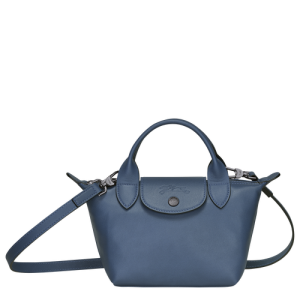 Longchamp Le Pliage Cuir XS Leather Women's Top-handle Bags Blue | 672-QNJEIL