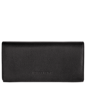 Longchamp Long continental Le Foulonné Leather Women's Wallets Black | 659-SLUBFV