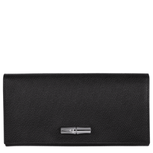 Longchamp Long continental Roseau Leather Women's Wallets Black | 836-DYZUIL