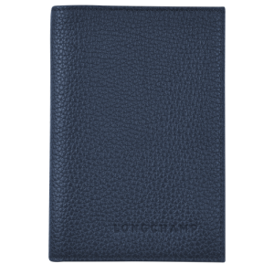 Longchamp Passport cover Le Foulonné Leather Women's Pouches Blue | 589-TKVEMW