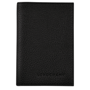 Longchamp Passport cover Le Foulonné Leather Women's Pouches Black | 796-OVIMNC