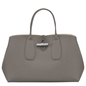 Longchamp Roseau L Leather Women's Top-handle Bags Grey | 649-EZNDMP