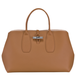 Longchamp Roseau L Leather Women's Top-handle Bags Beige | 761-YCLMPZ