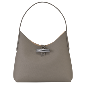 Longchamp Roseau M Leather Women's Shoulder Bags Grey | 083-TBGLNO