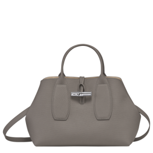 Longchamp Roseau M Leather Women's Top-handle Bags Grey | 184-DJRWQM